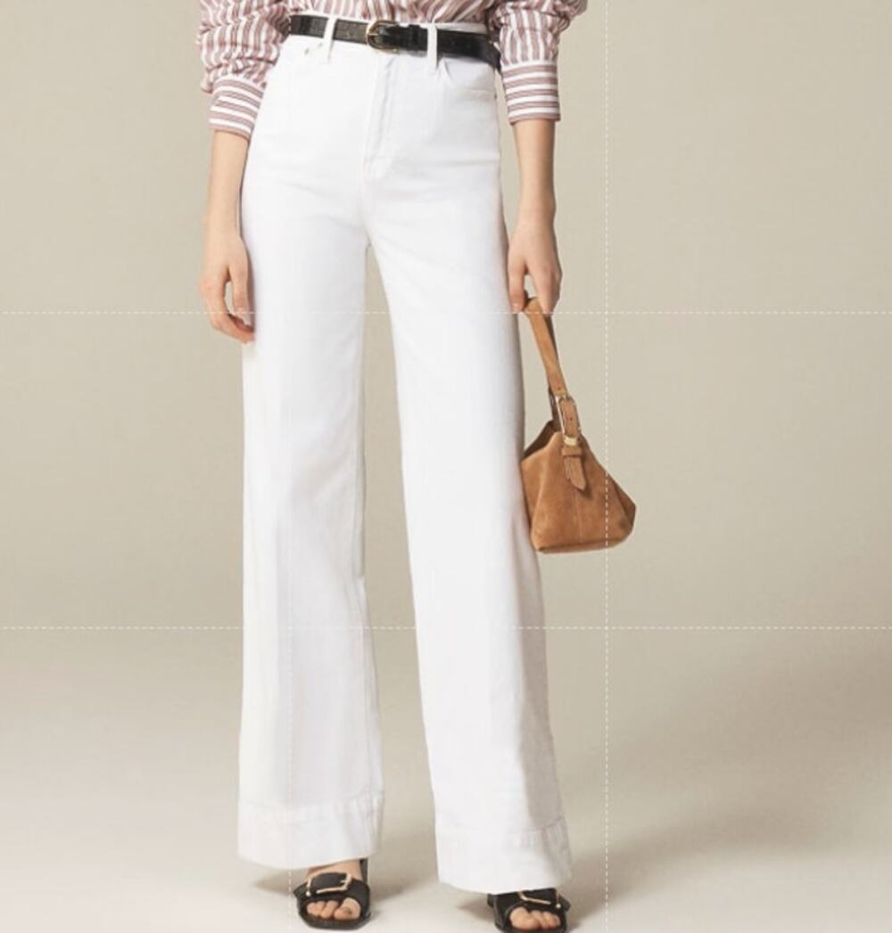 J.Crew 1996 Denim Trouser Jeans WMNS 29P White Hi-Rise Zip Fly Wide-leg Stretch